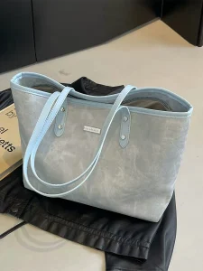 Distressed Suede-Touch Tote — Sky Blue