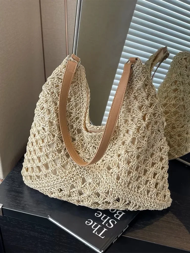 Hand-Woven Straw Beach Tote — Natural
