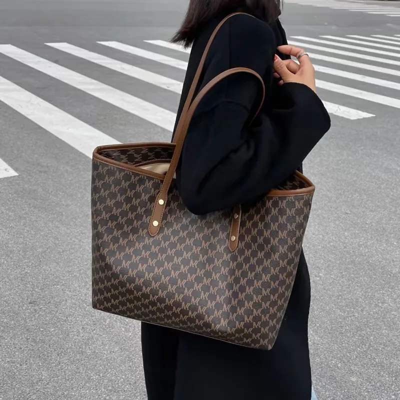Monogram Print Shoulder Tote Bag