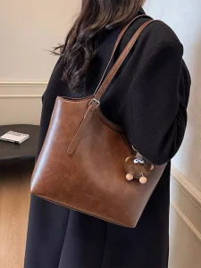 Oil-Wax Vintage Bucket Tote — Caramel