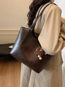 Oil-Wax Vintage Bucket Tote — Dark Coffee