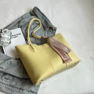 Pebbled Leather Scarf Tote — Butter