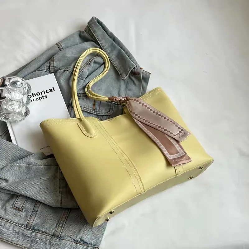 Pebbled Leather Scarf Tote — Butter
