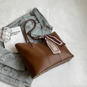 Pebbled Leather Scarf Tote — Caramel