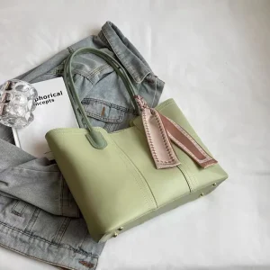 Pebbled Leather Scarf Tote — Sage