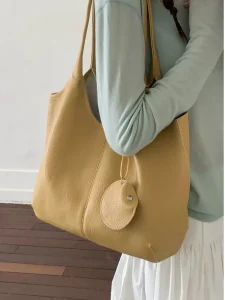 Soft Slouchy Shoulder Tote with Coin Charm — Khaki