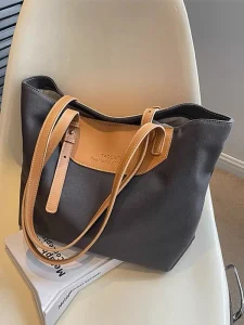 Two-Tone Contrast Tote — Grey & Tan
