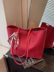 Vibrant Silk-Scarf Tote Bag — Red