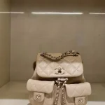 Beige Quilted Twin-Pocket Backpack