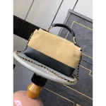 Beige and Black Two-Tone Top-Handle Flap Bag