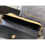 Beige and Black Two-Tone Top-Handle Flap Bag