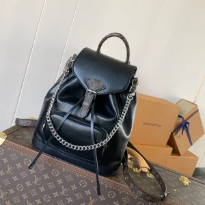 Black Leather Chain Mini Backpack