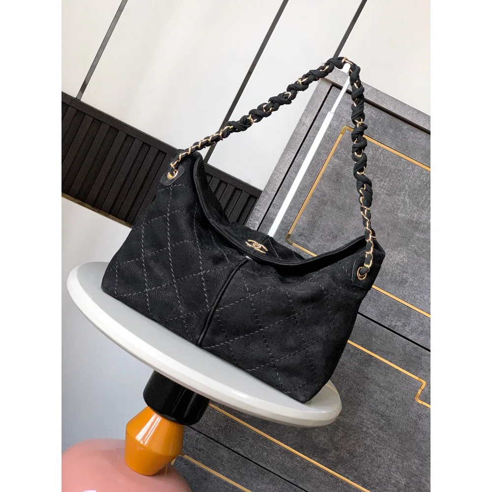 Black Quilted Chain Hobo Bag