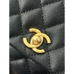 Black Quilted Flap Bag with Burgundy Handle