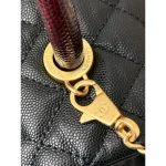 Black Quilted Flap Bag with Burgundy Handle