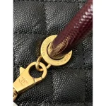 Black Quilted Flap Bag with Burgundy Handle