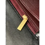Black Quilted Flap Bag with Burgundy Handle