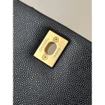 Black Quilted Flap Bag with Burgundy Handle