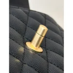 Black Quilted Flap Bag with Burgundy Handle