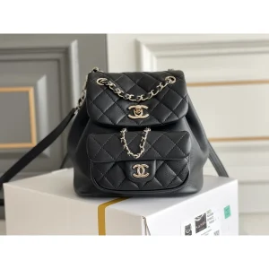 Black Quilted Twin-Pocket Backpack