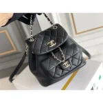 Black Quilted Twin-Pocket Backpack
