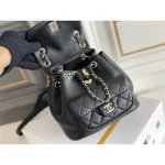 Black Quilted Twin-Pocket Backpack