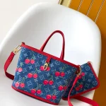Blue Cherry-Print Handbag with Pouch