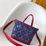 Blue Cherry-Print Handbag with Pouch
