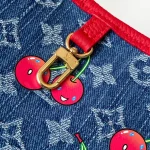 Blue Cherry-Print Handbag with Pouch