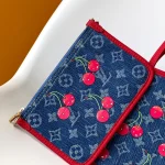 Blue Cherry-Print Handbag with Pouch