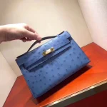 Blue Ostrich-Embossed Top-Handle Bag
