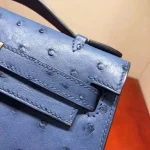 Blue Ostrich-Embossed Top-Handle Bag