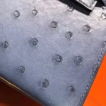 Blue Ostrich-Embossed Top-Handle Bag