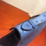 Blue Ostrich-Embossed Top-Handle Bag