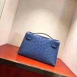 Blue Ostrich-Embossed Top-Handle Bag