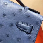 Blue Ostrich-Embossed Top-Handle Bag