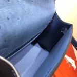 Blue Ostrich-Embossed Top-Handle Bag