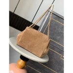 Camel Quilted Chain Flap Bag