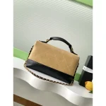 Camel and Black Two-Tone Top-Handle Flap Bag