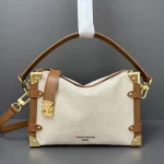 Cream Canvas & Brown-Leather Shoulder Bag