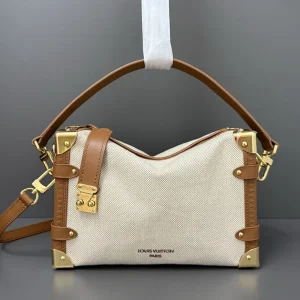 Cream Canvas & Brown-Leather Shoulder Bag