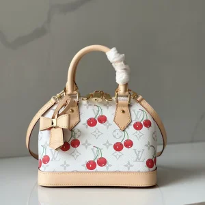 Cream Cherry-Print Shell Bag