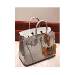 Grey Croc-Embossed Top-Handle Tote