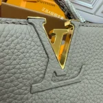 Grey-Green Leather Structured Handbag