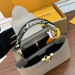 Grey-Green Leather Structured Handbag