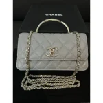 Grey Quilted Top-Handle Chain Bag