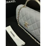 Grey Quilted Top-Handle Chain Bag