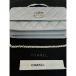 Grey Quilted Top-Handle Chain Bag
