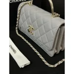 Grey Quilted Top-Handle Chain Bag