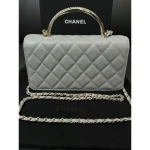 Grey Quilted Top-Handle Chain Bag